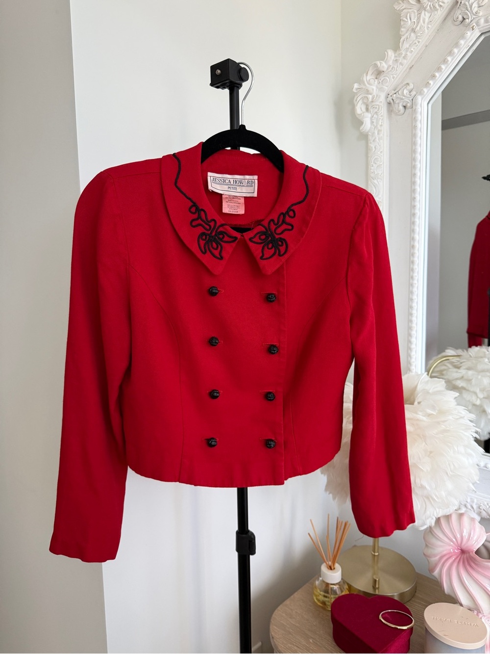 Vintage Jessica Howard Red Embroidered Cropped Jacket